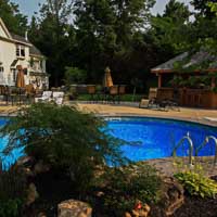 Backyard landscaping, pool, patio