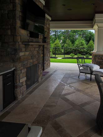 Pool house with natural flagstone