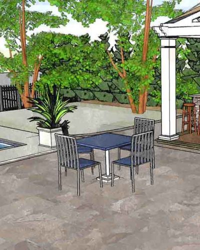 inground pool design, pergola, landscaping, patio, swimming pool