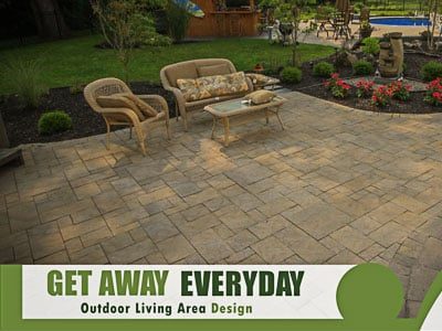 Backyard landscaping, paver patio, pool house