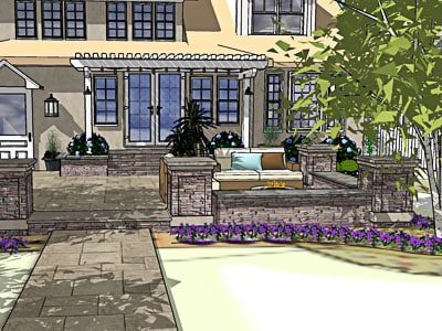 front landscape and courtyard designed in 3D