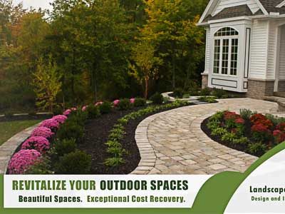 Front yard landscaping and paver sidewalk