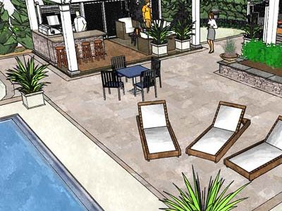Professional design backyard pool, patio, pool house, landscaping