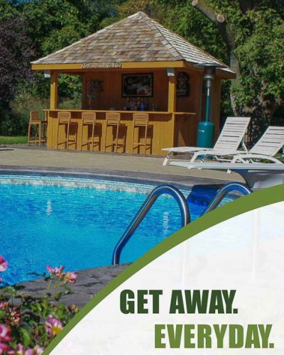 Backyard with pool and cabana
