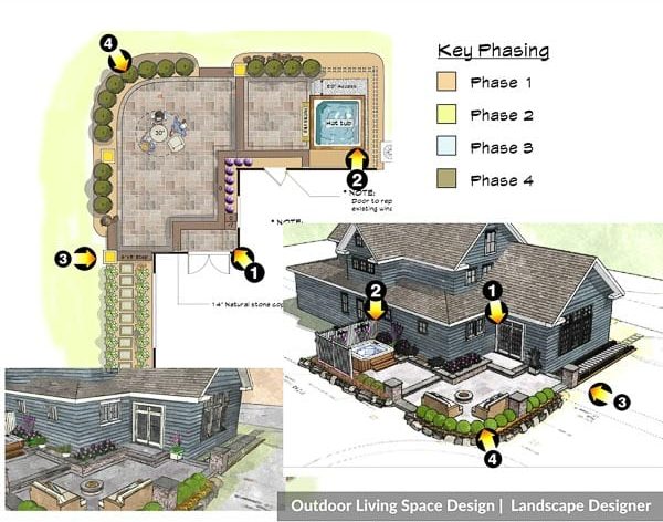 landscape plan showing an outdoor living area