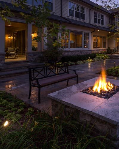 Outdoor Living Area. Patio, fire feature, outdoor living room, landscaping